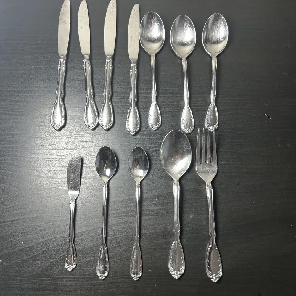 12 Pc Noritake Serenade 18/8 SS, Serving Spoon/fork, Long Sp, Knives, Tbsp, B Kn